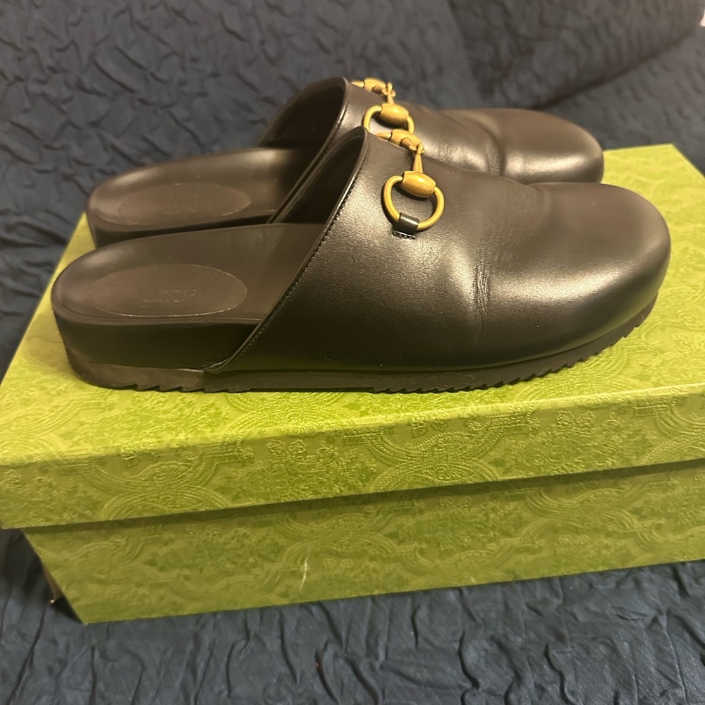 Gucci Black Leather Mules with Gold Hardware - Picture 5 of 8
